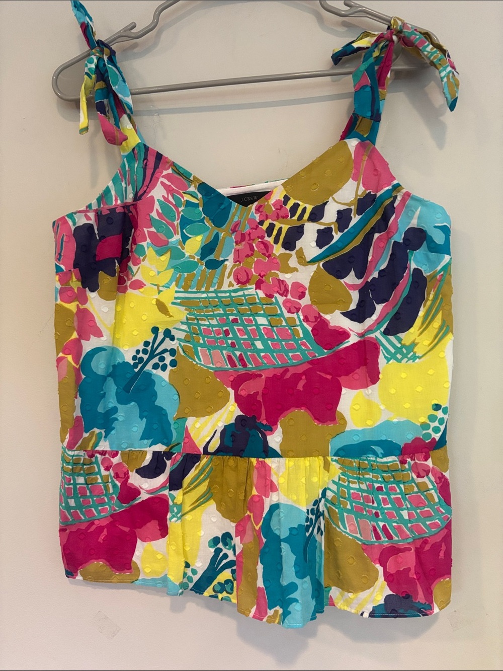 J. Crew Pastel Multicolor Tie-Shoulder Top